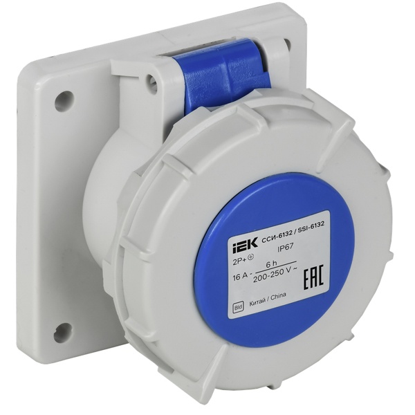 Розетка встраиваемая прямая ИЭК ССИ-6132 16А-6ч 220В 2P+PE IP67
