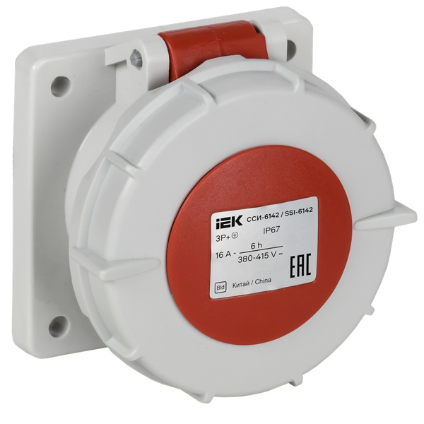 Розетка встраиваемая прямая ИЭК ССИ-6142 16А-6ч 380В 3P+PE IP67