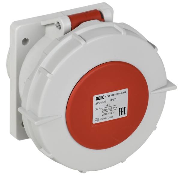 Розетка встраиваемая прямая ИЭК ССИ-6252 32А-6ч 380В 3P+PE+N IP67