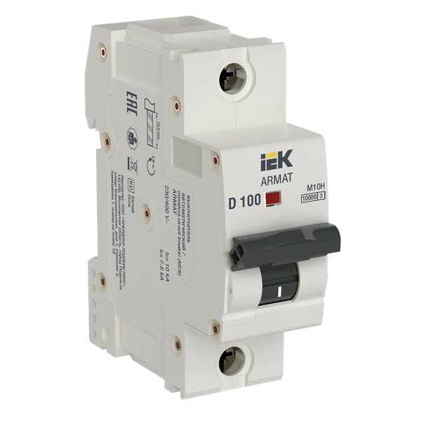 Автоматический выключатель ИЭК ARMAT M10H 1Р 100А 10кА характеристика D (автомат электрический)