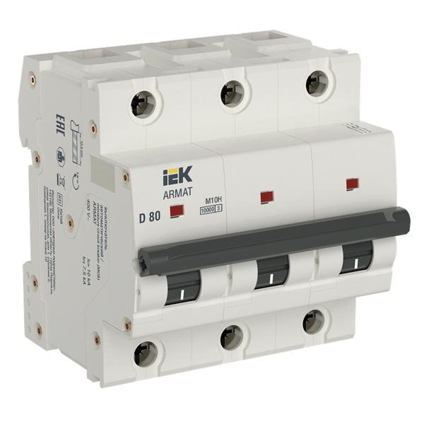 Автоматический выключатель ИЭК ARMAT M10H 3Р 80А 10кА характеристика D (автомат электрический)