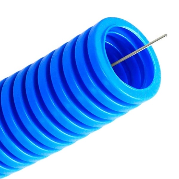 Труба гофрированная ПП Промрукав тяжёлая 750Н не распространяющая горение синяя с/з д25 [бухта 50м] (гофра для кабеля)