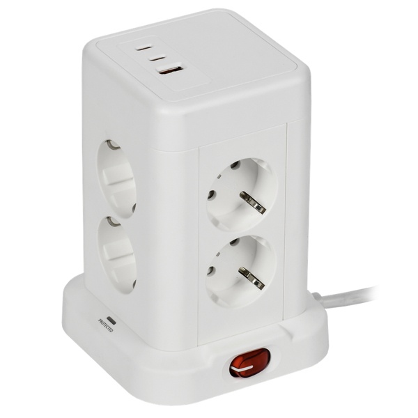 Удлинитель ИЭК DOMINIC У08K 8 мест 2P+PE 1,5м 3х1,0мм2 16А/250В USB A+C 20Вт белый