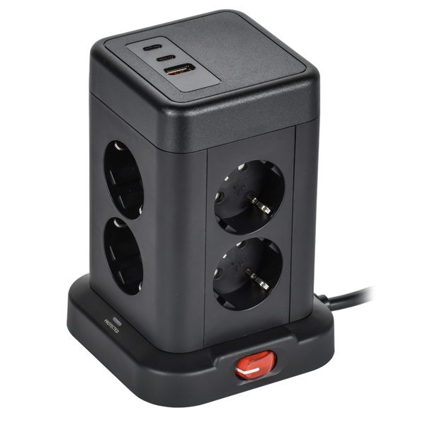 Удлинитель ИЭК DOMINIC У08K 8 мест 2P+PE 1,5м 3х1,0мм2 16А/250В USB A+C 20Вт черный