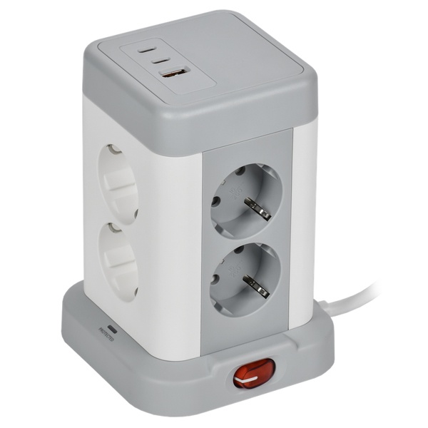 Удлинитель ИЭК DOMINIC У08K 8 мест 2P+PE 1,5м 3х1,0мм2 16А/250В USB A+C 20Вт серый