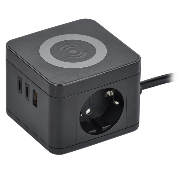 Удлинитель с беспроводной зарядкой ИЭК DOMINIC У02K 2х2P+PE 1,3м 3х1,0мм2 USB A+C Qi10Вт черный