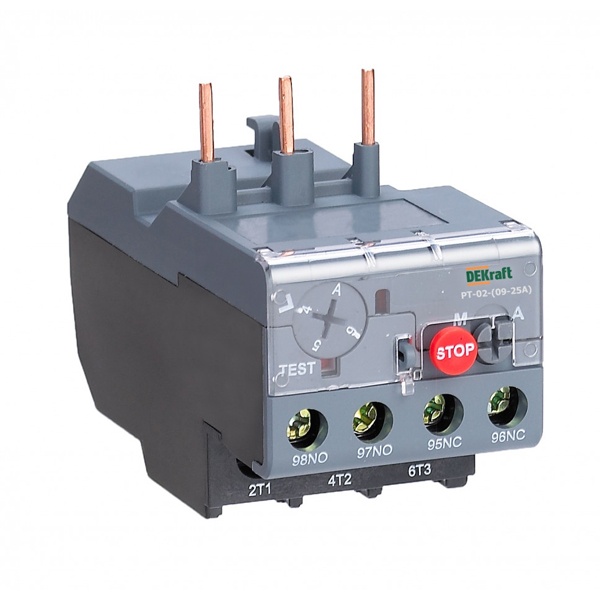 Реле тепловое для контакторов DEKraft КМ-102 09А-25А 0.25А-0.4А