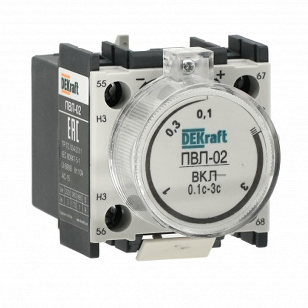 Приставка выдержки времени с задержкой при включении DEKraft ПВЛ-02 0,1-3с 1НО+1НЗ