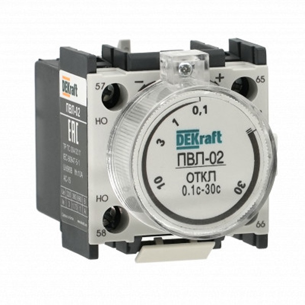 Приставка выдержки времени с задержкой при отключении DEKraft ПВЛ-02 10-180с 1НО+1НЗ