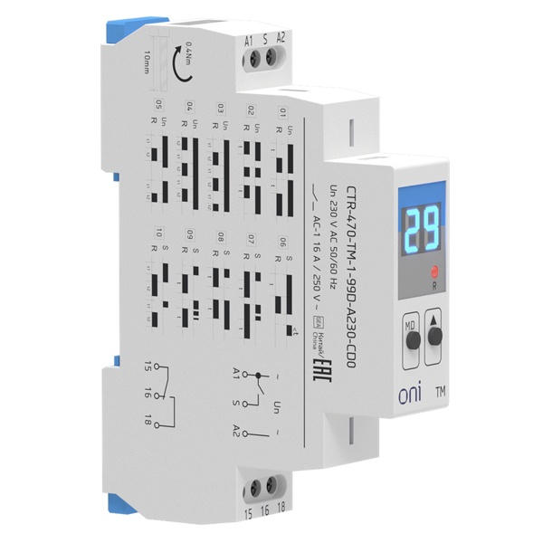 Реле времени многофункциональное ONI (ИЭК) TM с дисплеем 16А 1NO/NC 230В AC