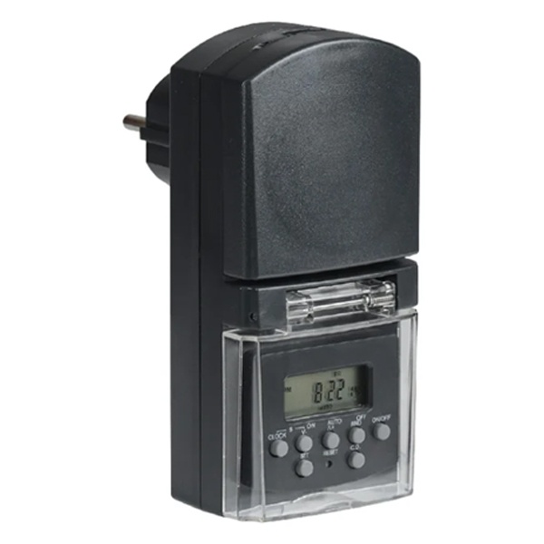 Розетка-таймер электронный ИЭК РТЭ-3 2P+E 8А суточная/недельная 1мин-7дней IP44 черный