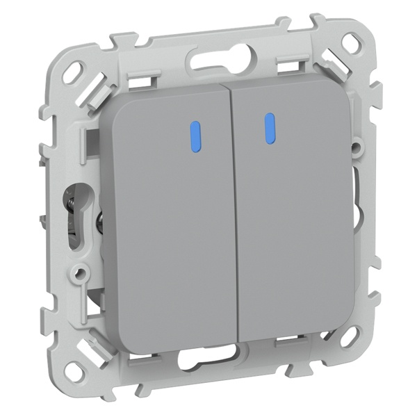 Выключатель двухклавишный с индикацией ИЭК FLITE ВС12-1-1-ФлС 10А серый