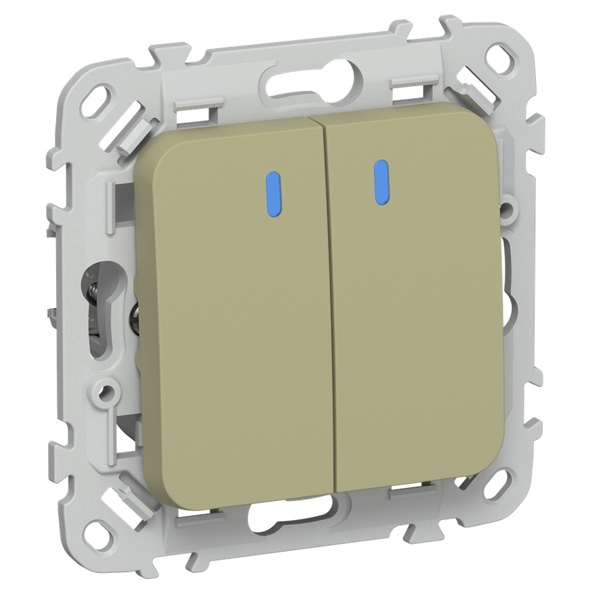 Выключатель двухклавишный с индикацией ИЭК FLITE ВС12-1-1-ФлО 10А оливковый