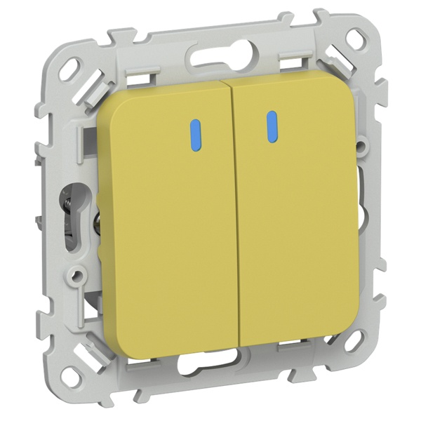 Выключатель двухклавишный с индикацией ИЭК FLITE ВС12-1-1-ФлЖК 10А желтый карри