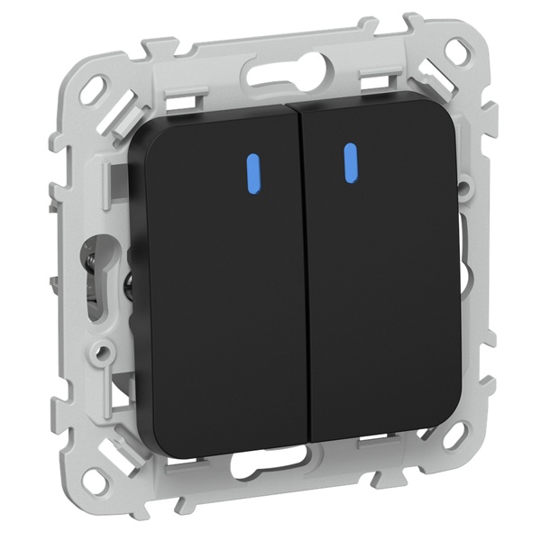 Переключатель двухклавишный с индикацией ИЭК FLITE ВС62-1-1-ФлЧ 10А черный