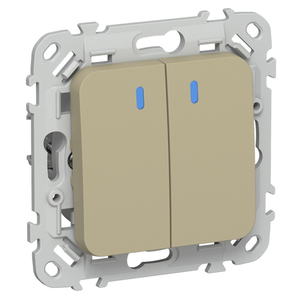 Переключатель двухклавишный с индикацией ИЭК FLITE ВС62-1-1-ФлХ 10А хаки