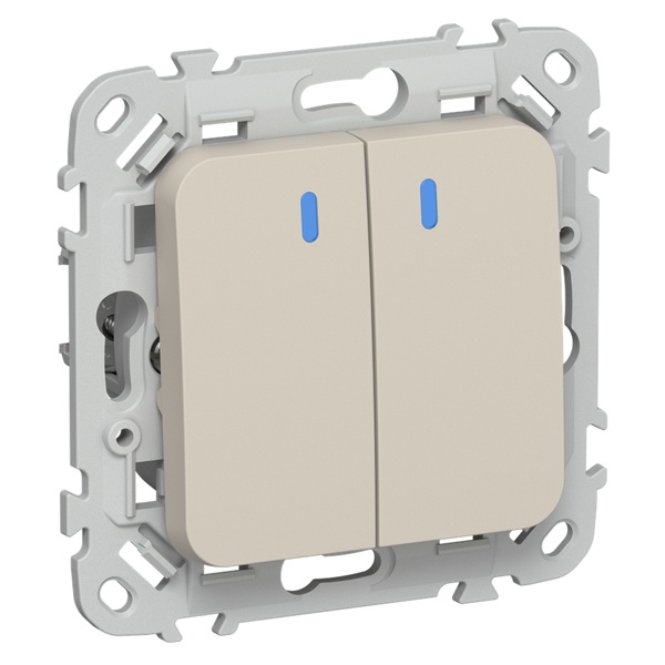 Переключатель двухклавишный с индикацией ИЭК FLITE ВС62-1-1-ФлЛ 10А льняной