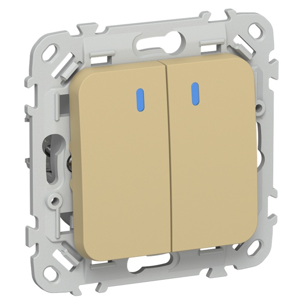 Переключатель двухклавишный с индикацией ИЭК FLITE ВС62-1-1-ФлШм 10А шамуа