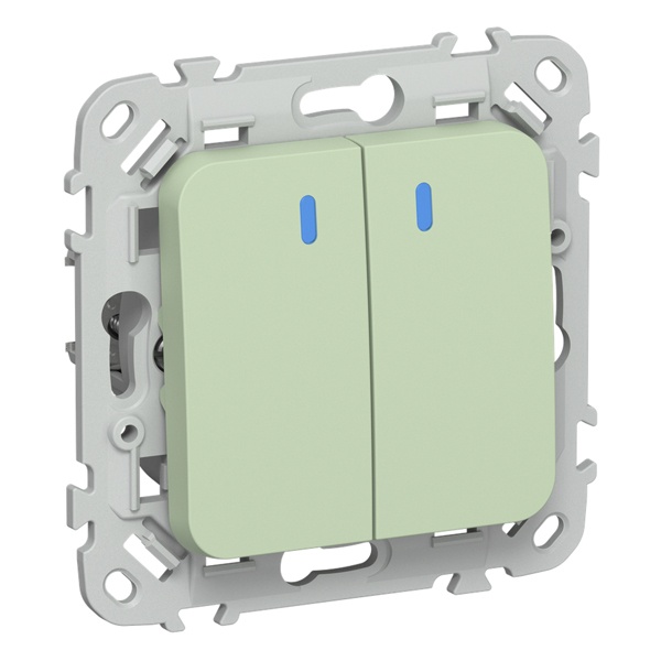 Переключатель двухклавишный с индикацией ИЭК FLITE ВС62-1-1-ФлФ 10А фисташковый