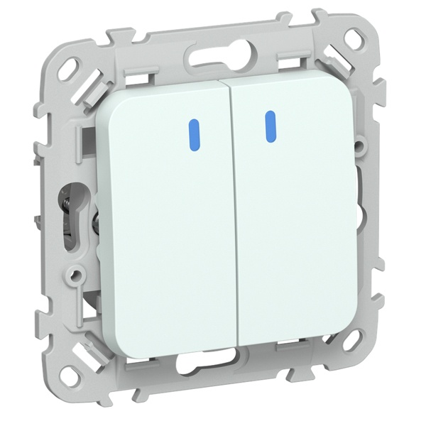 Переключатель двухклавишный с индикацией ИЭК FLITE ВС62-1-1-ФлХЛ 10А холодный лёд