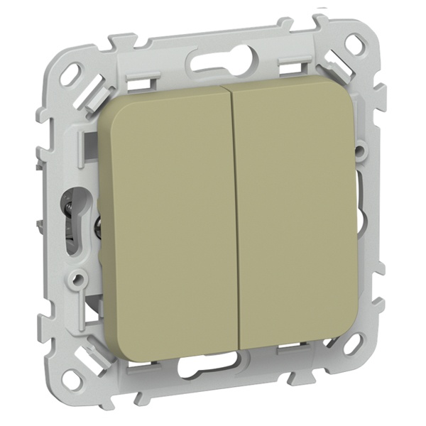Выключатель кнопочный двухклавишный ИЭК FLITE ВС12-2-0-ФлО 10А оливковый