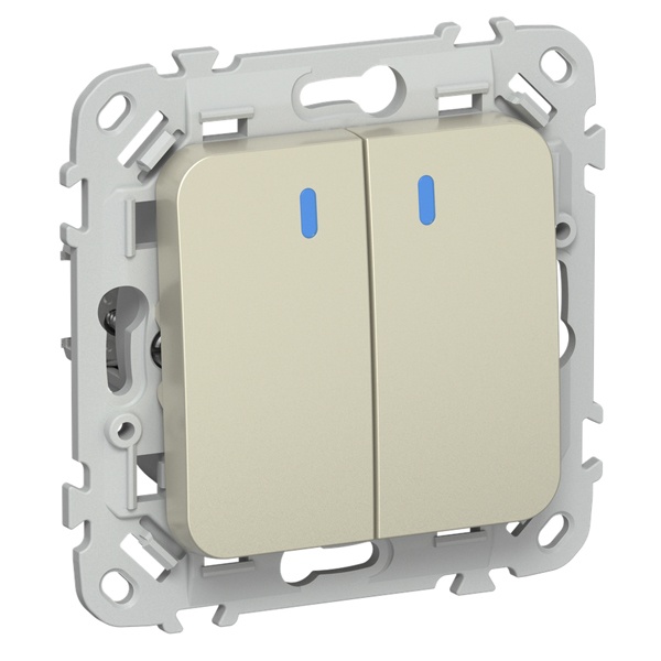 Выключатель кнопочный двухклавишный с индикацией ИЭК FLITE ВС12-2-1-ФлШ 10А шампань