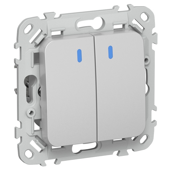 Выключатель кнопочный двухклавишный с индикацией ИЭК FLITE ВС12-2-1-ФлА 10А алюминий