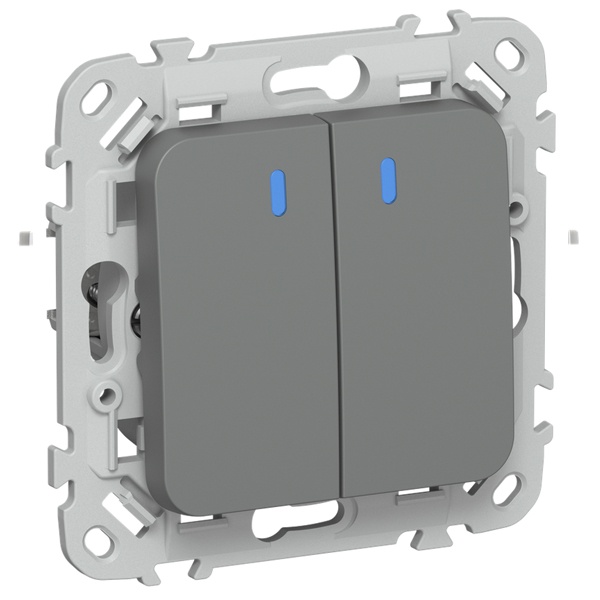 Выключатель кнопочный двухклавишный с индикацией ИЭК FLITE ВС12-2-1-ФлМА 10А мокрый асфальт