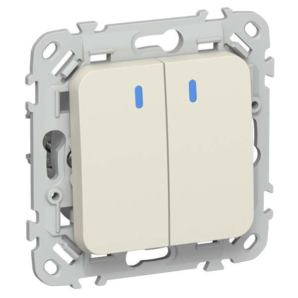 Выключатель кнопочный двухклавишный с индикацией ИЭК FLITE ВС12-2-1-ФлСл 10А сливочный