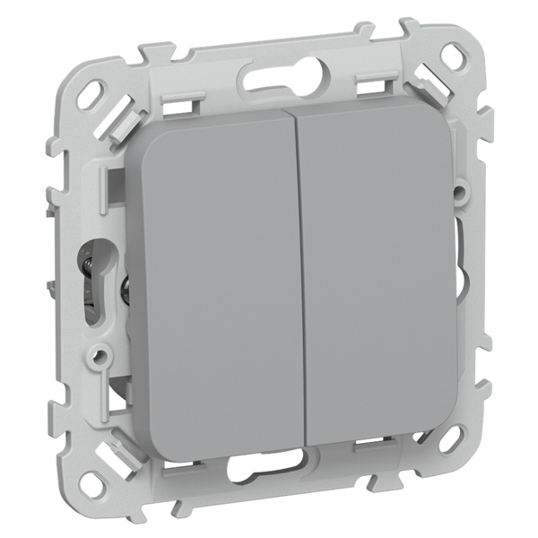 Выключатель жалюзи двухклавишный кнопочный ИЭК FLITE ВЖ52-2-0-ФлС 10А серый