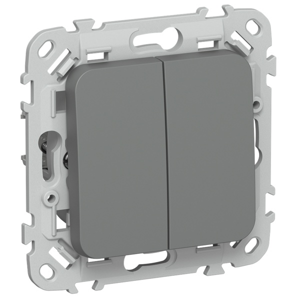 Выключатель кнопочный двухклавишный проходной ИЭК FLITE ВС62-2-0-ФлМА 10А мокрый асфальт