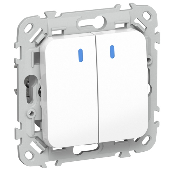 Выключатель кнопочный двухклавишный проходной с индикацией ИЭК FLITE ВС62-2-1-ФлБ 10А белый