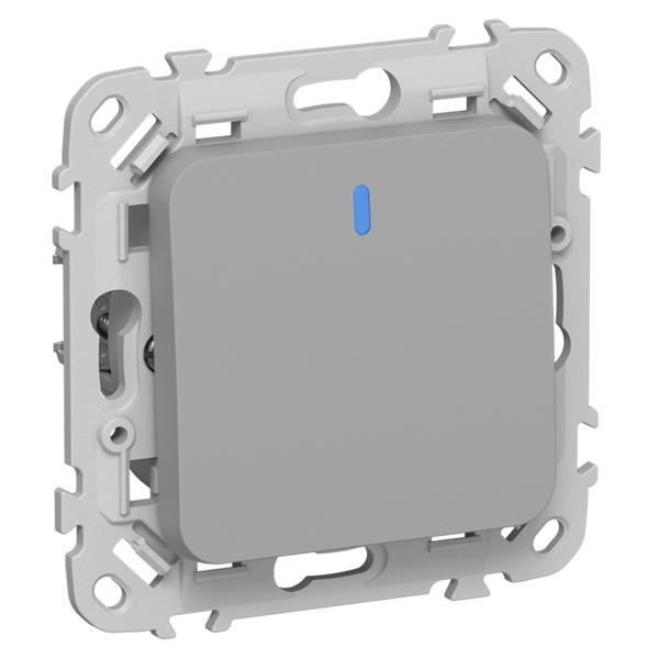 Выключатель одноклавишный двухполюсный проходной с индикацией ИЭК FLITE ВС6/21-1-1-ФлС 10А серый