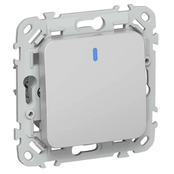 Выключатель одноклавишный двухполюсный проходной с индикацией ИЭК FLITE ВС6/21-1-1-ФлА 10А алюминий