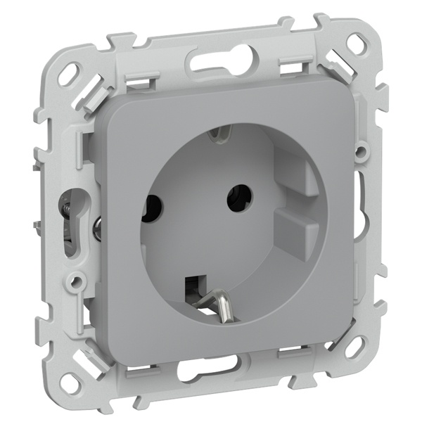 Розетка с заземлением ИЭК FLITE РС11-1-ФлС 16А автозажим серый