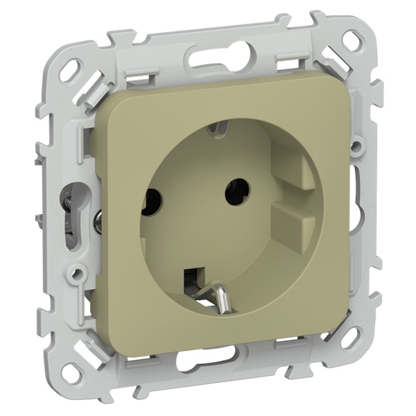 Розетка с заземлением ИЭК FLITE РС11-1-ФлО 16А автозажим оливковый