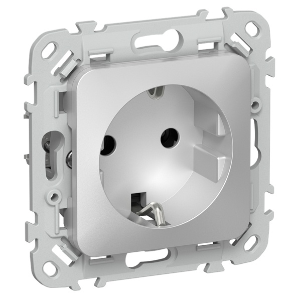 Розетка с заземлением ИЭК FLITE РС11-1-ФлА 16А автозажим алюминий