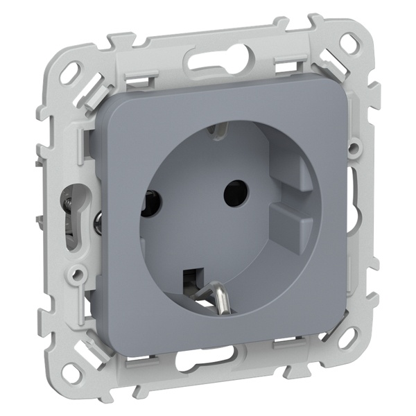 Розетка с заземлением ИЭК FLITE РСш11-1-ФлМ 16А шторки автозажим маренго