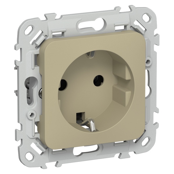 Розетка с заземлением ИЭК FLITE РСш11-1-ФлХ 16А шторки автозажим хаки