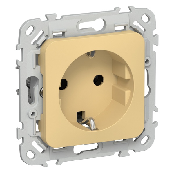 Розетка с заземлением ИЭК FLITE РСш11-1-ФлЗ 16А шторки автозажим золотарник