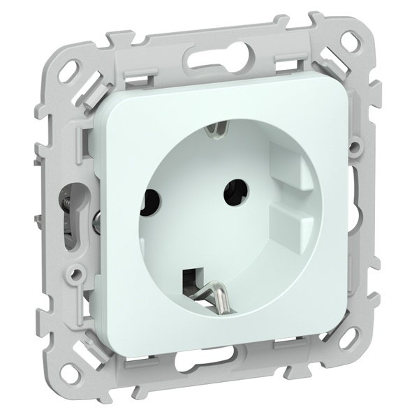 Розетка с заземлением ИЭК FLITE РСш11-0-ФлХЛ 16А шторки холодный лёд