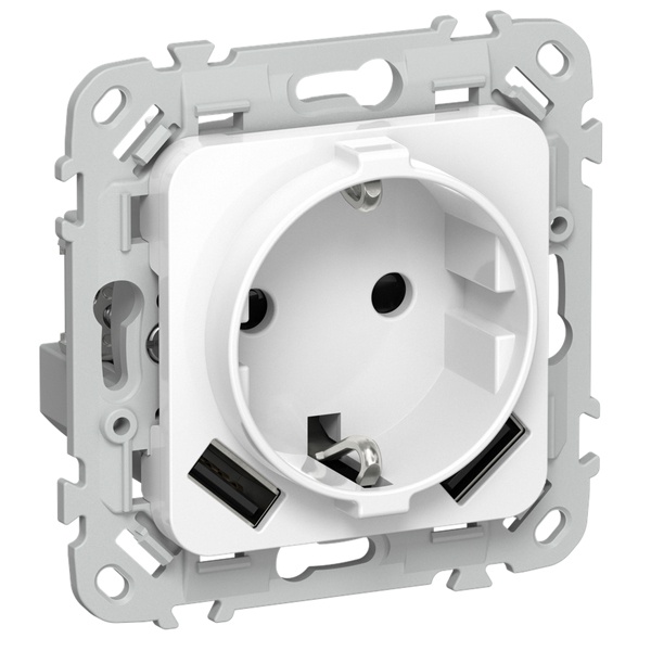 Розетка с зарядкой 2Р+Е со шторками ИЭК FLITE РСЮша11-1-ФлБ 16А с USB AA 3,1А автозажим белый