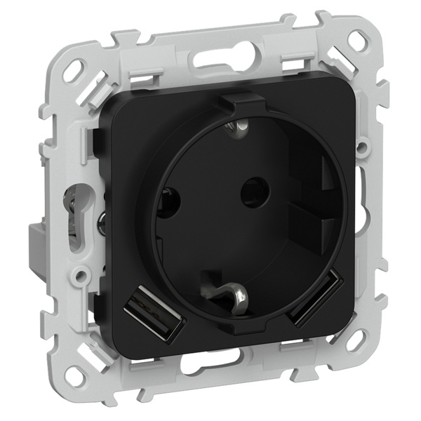 Розетка с зарядкой 2Р+Е со шторками ИЭК FLITE РСЮша11-1-ФлЧ 16А с USB AA 3,1А автозажим черный