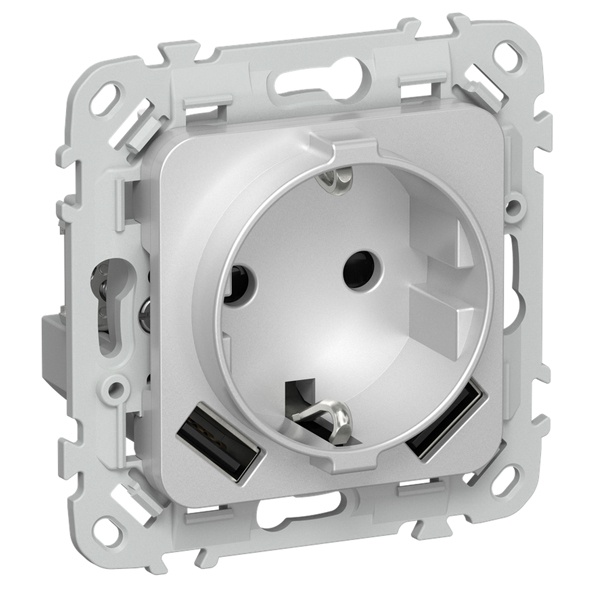 Розетка с зарядкой 2Р+Е со шторками ИЭК FLITE РСЮша11-1-ФлА 16А с USB AA 3,1А автозажим алюминий