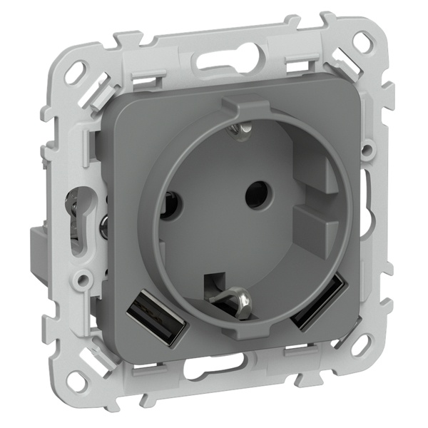 Розетка с зарядкой 2Р+Е со шторками ИЭК FLITE РСЮша11-1-ФлМА 16А с USB AA 3,1А автозажим мокрый асфа