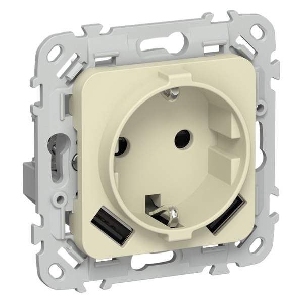 Розетка с зарядкой 2Р+Е со шторками ИЭК FLITE РСЮша11-1-ФлН 16А с USB AA 3,1А автозажим навахо