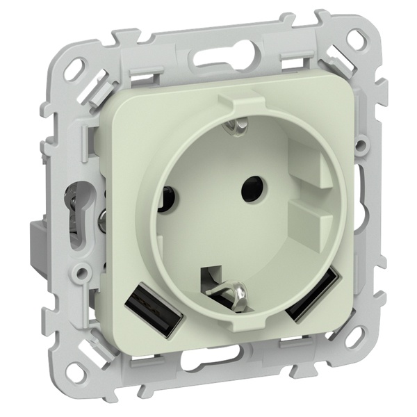 Розетка с зарядкой 2Р+Е со шторками ИЭК FLITE РСЮша11-1-ФлП 16А с USB AA 3,1А автозажим панг