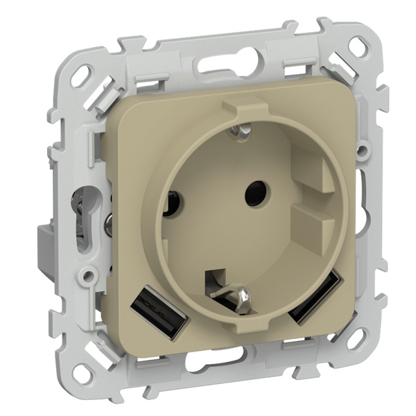 Розетка с зарядкой 2Р+Е со шторками ИЭК FLITE РСЮша11-0-ФлХ 16А с USB AA 3,1А хаки