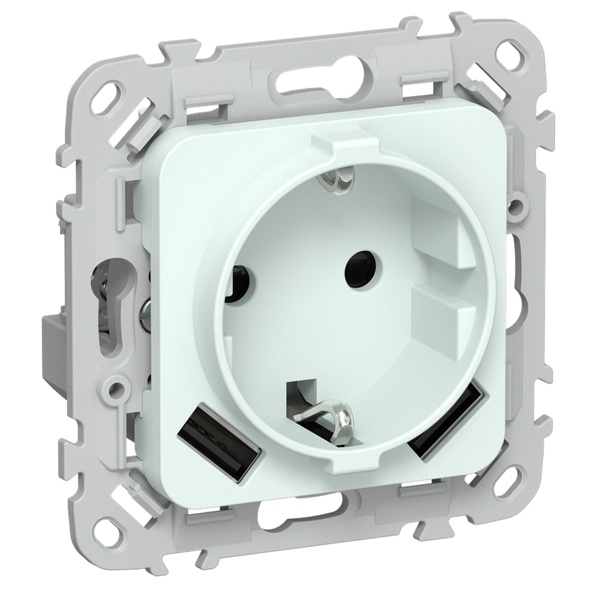 Розетка с зарядкой 2Р+Е со шторками ИЭК FLITE РСЮша11-0-ФлХЛ 16А с USB AA 3,1А холодный лёд