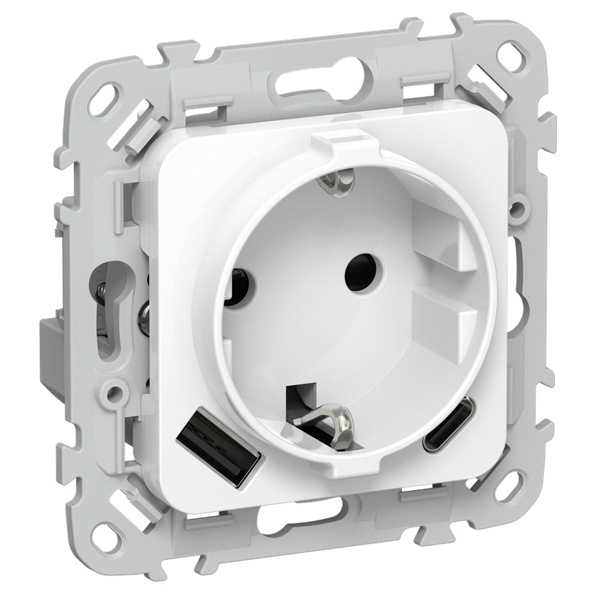 Розетка с зарядкой 2Р+Е со шторками ИЭК FLITE РСЮшс11-1-ФлБ 16А с USB AC 20Вт автозажим белый